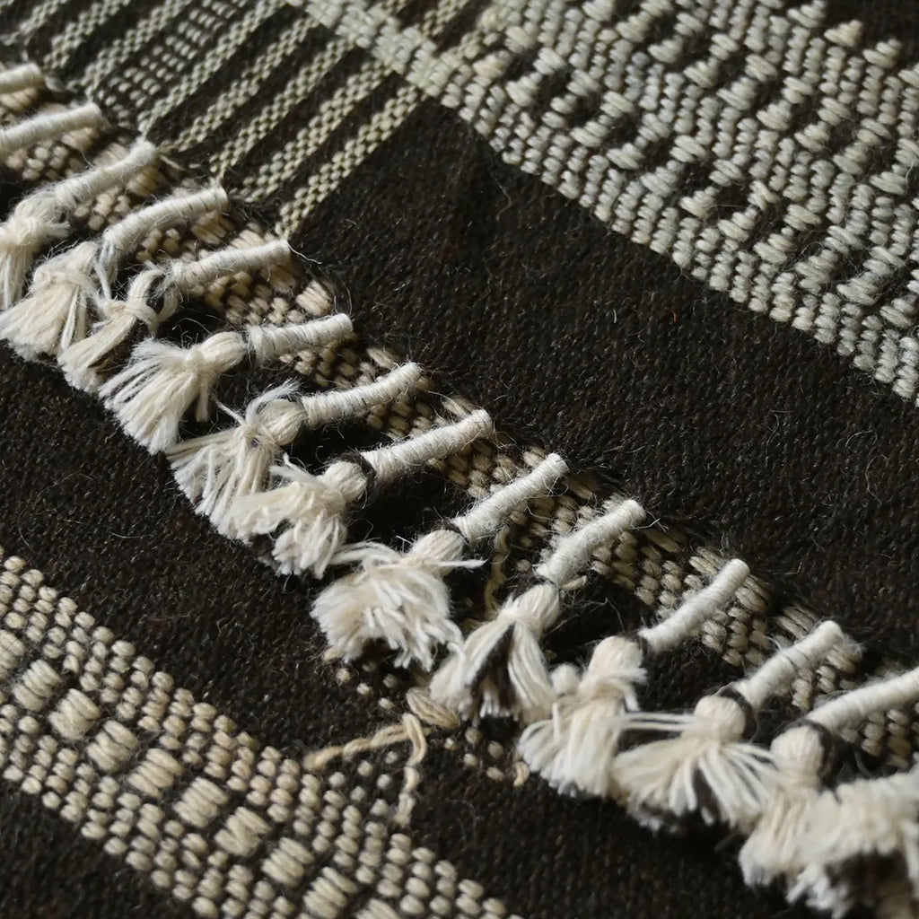 Handwoven Vintage Bhujodi Bed Throw -Black - 50" x 90" Handloom Throws
