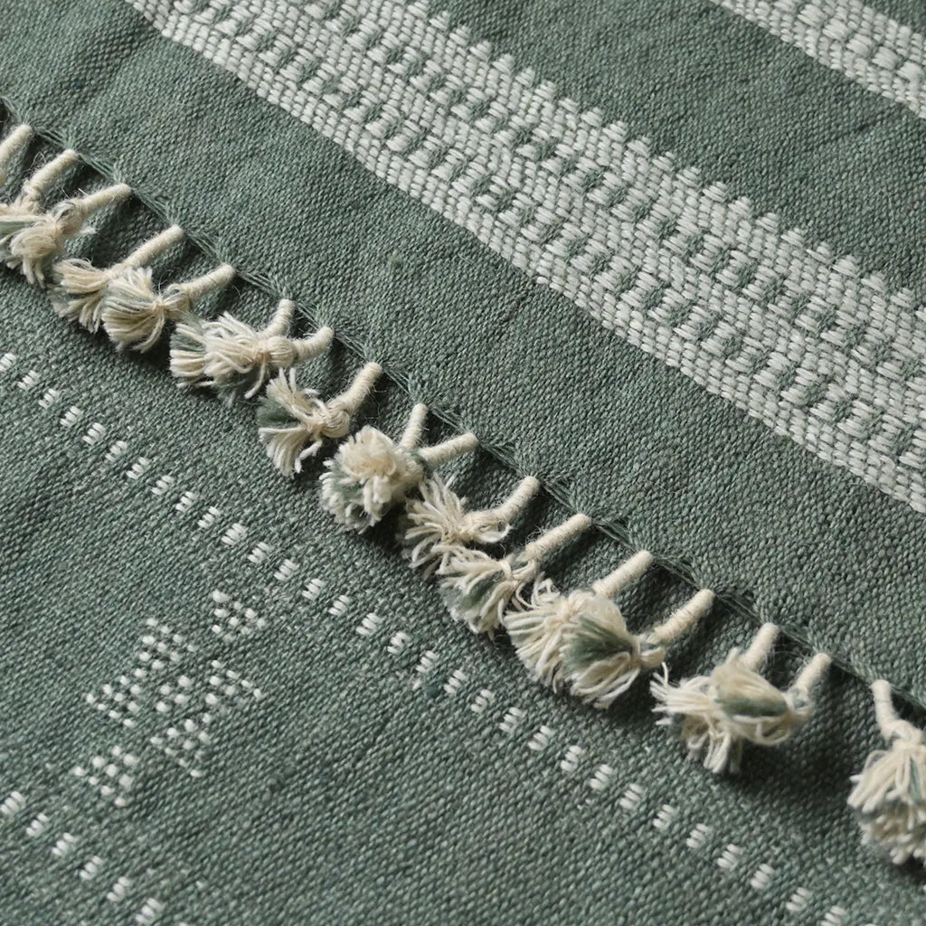 Handwoven Vintage Bhujodi Bed Throw -Muted Green - 50" x 90" Handloom Throws