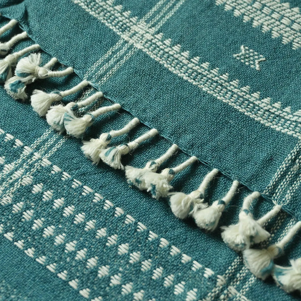 Handwoven Bhujodi Craft Wool Throw Blanket - Cobalt Handloom Throws