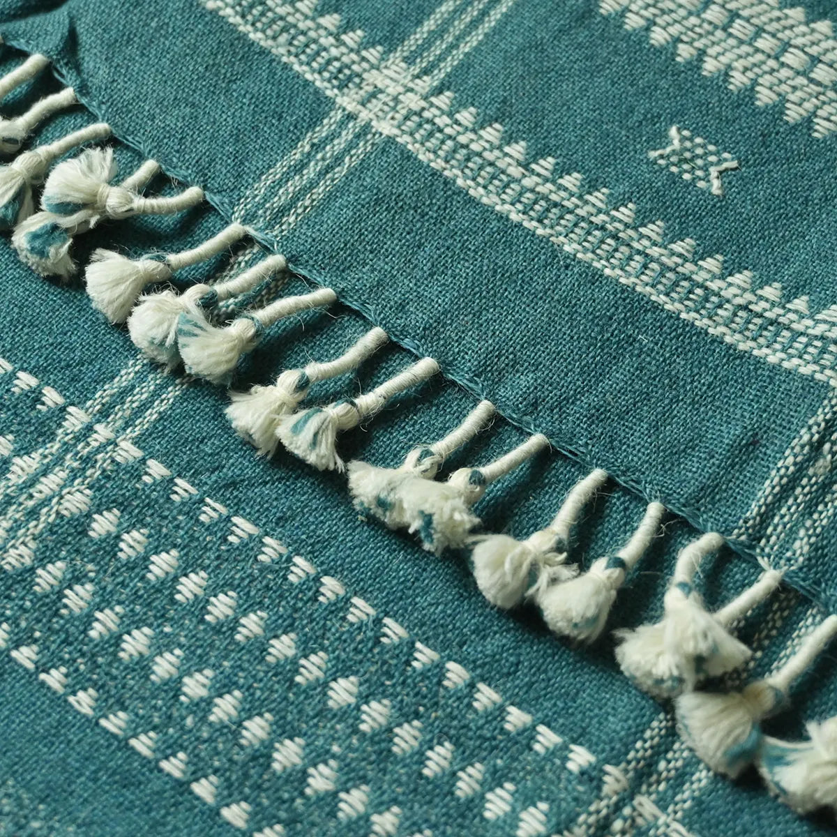 Handwoven Bhujodi Craft Wool Throw Blanket - Cobalt Handloom Throws