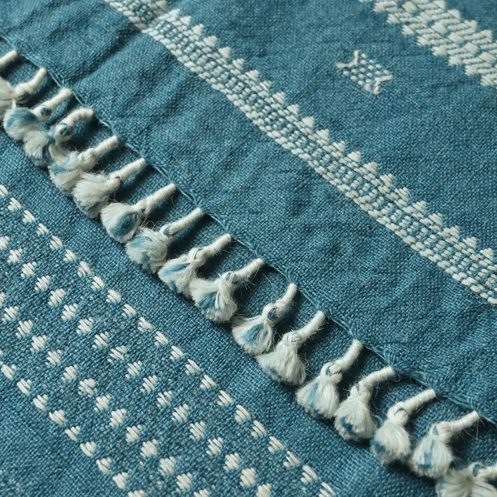 Handwoven Vintage Bhujodi Throw - Navy Blue - 40" X 90" Handloom Throws