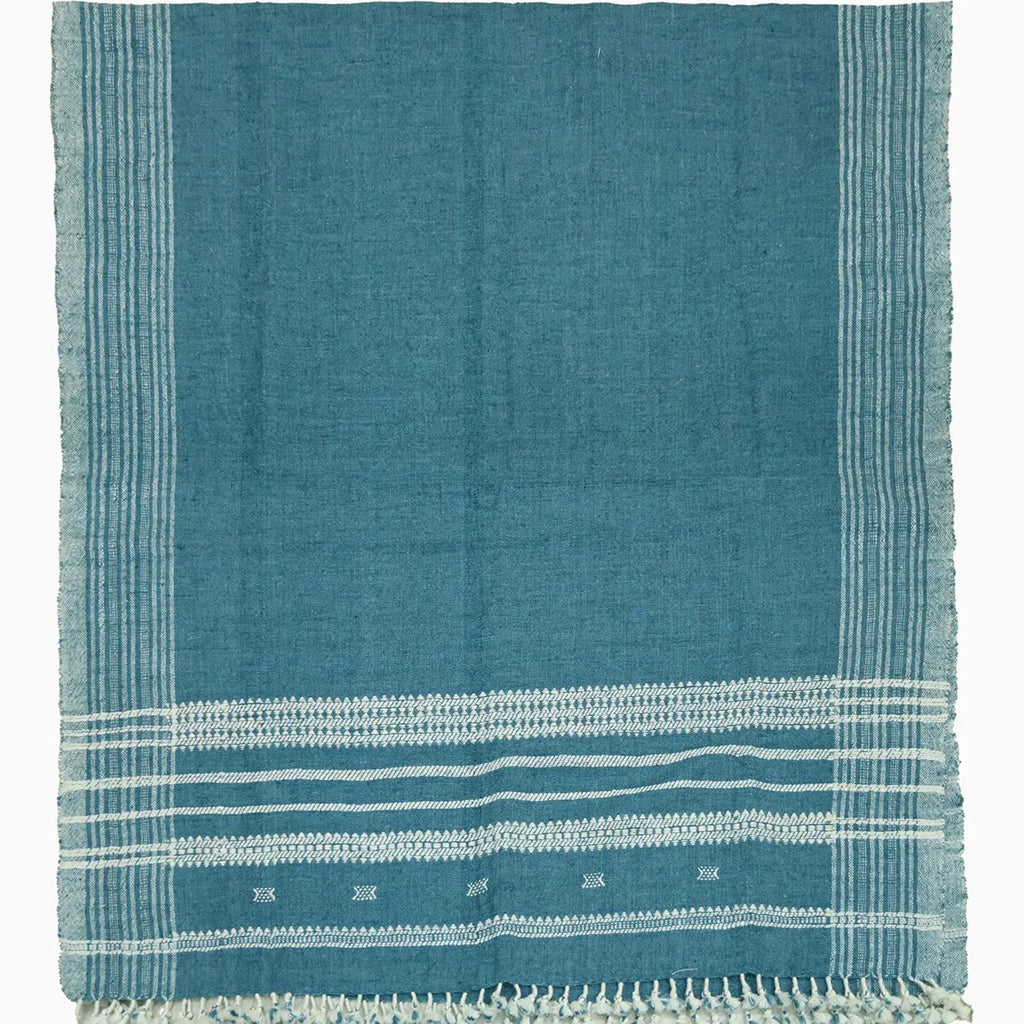 Handwoven Vintage Bhujodi Throw - Navy Blue - 40" X 90" Handloom Throws
