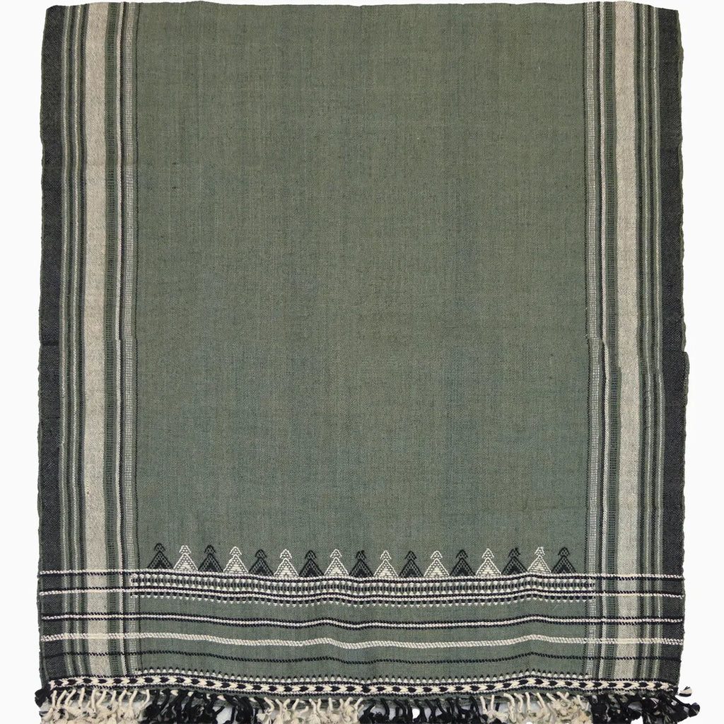 Handwoven Vintage Bhujodi Bed Throw - Sun Bleached Blue - 40" x 90" Handloom Throws