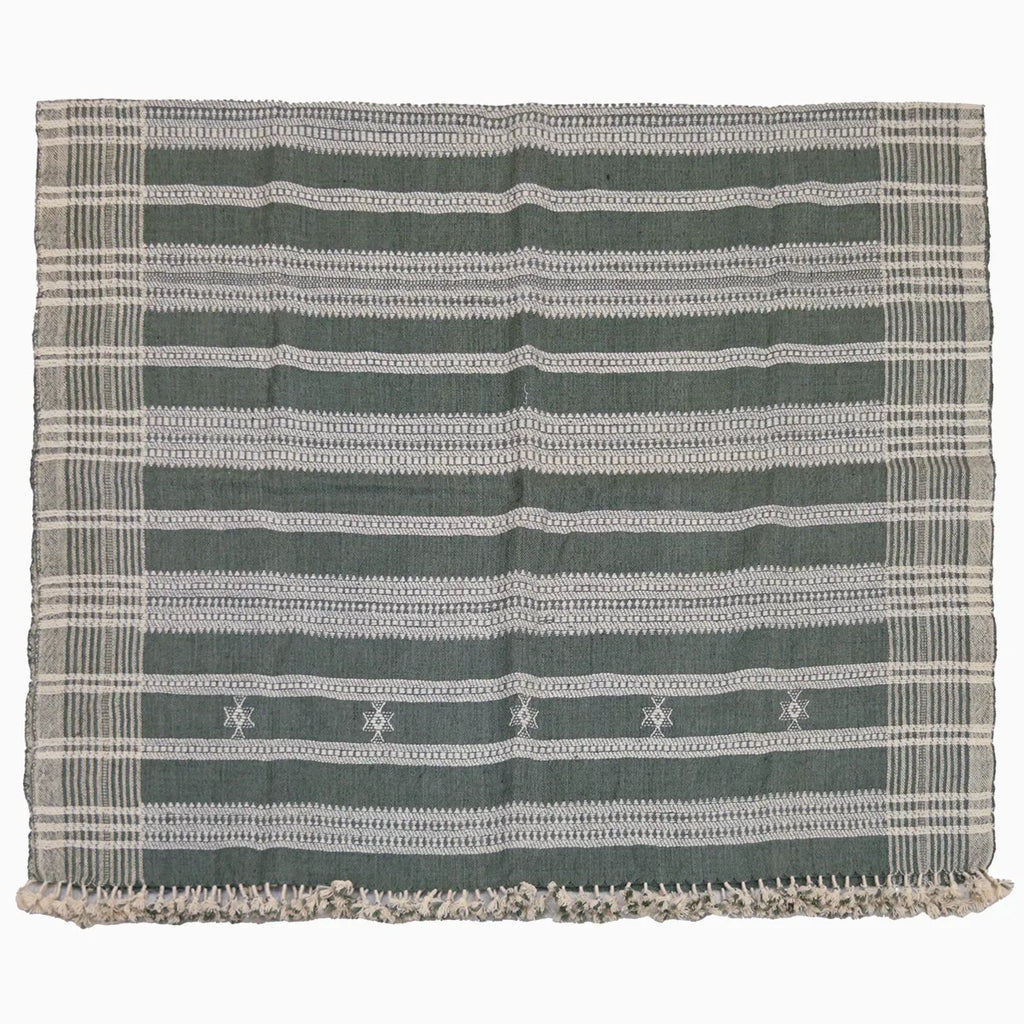 Handwoven Vintage Bhujodi Bed Throw -Muted Green - 50" x 90" Handloom Throws