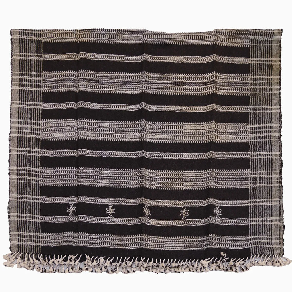 Handwoven Vintage Bhujodi Bed Throw -Black - 50" x 90" Handloom Throws