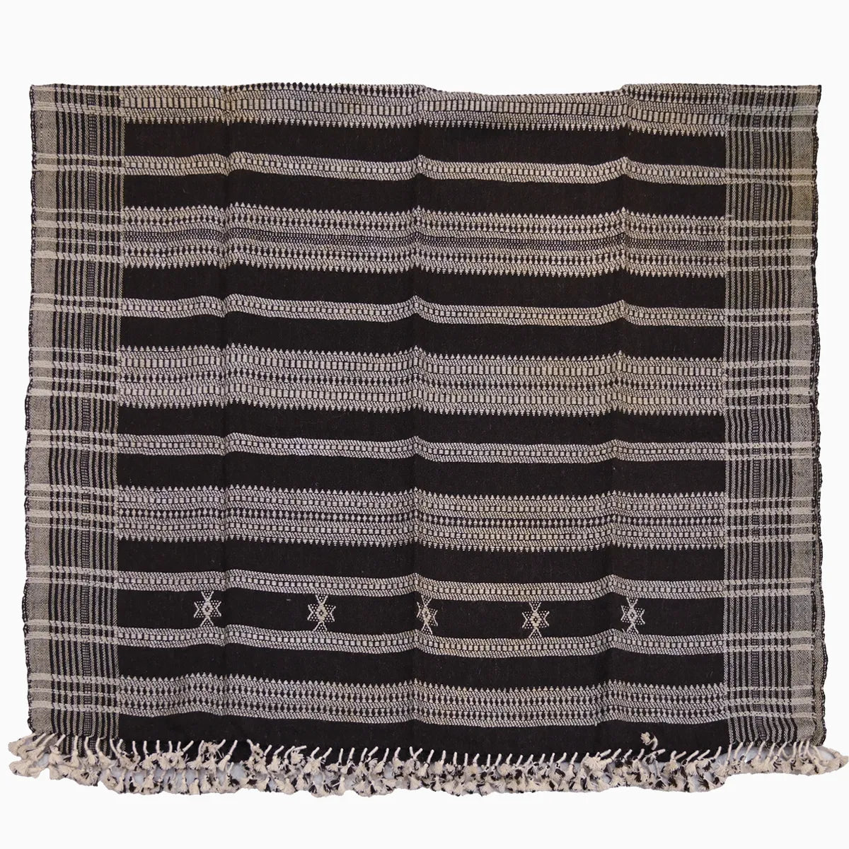 Handwoven Vintage Bhujodi Bed Throw -Black - 50" x 90" Handloom Throws