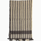 Handwoven Vintage Bhujodi Bed Throw -Black and Biege Stripes - 24" x 80" Handloom Throws