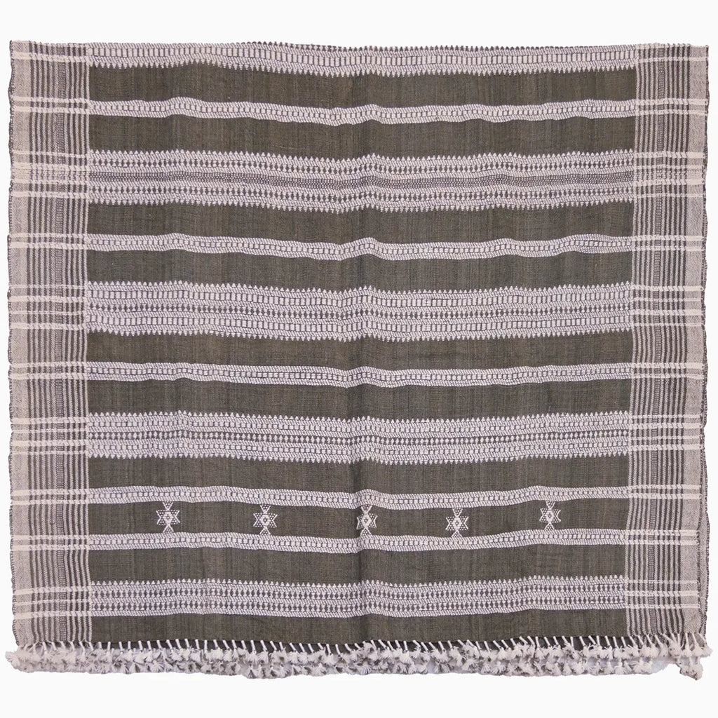 Handwoven Vintage Bhujodi Bed Throw -Olive Green - 50" x 90" Handloom Throws