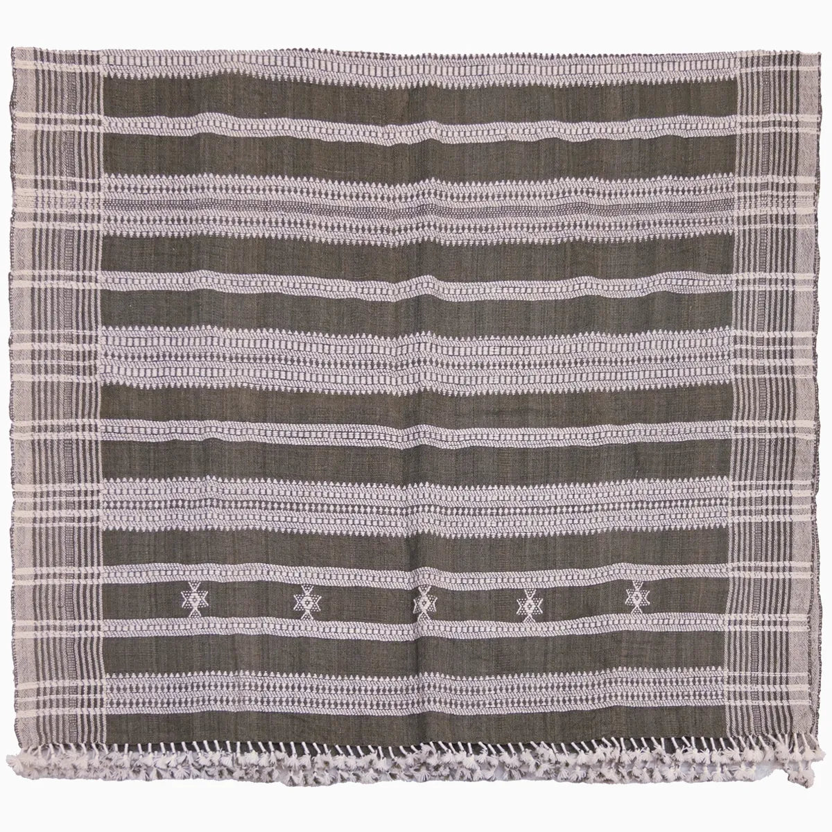 Handwoven Vintage Bhujodi Bed Throw -Olive Green - 50" x 90" Handloom Throws