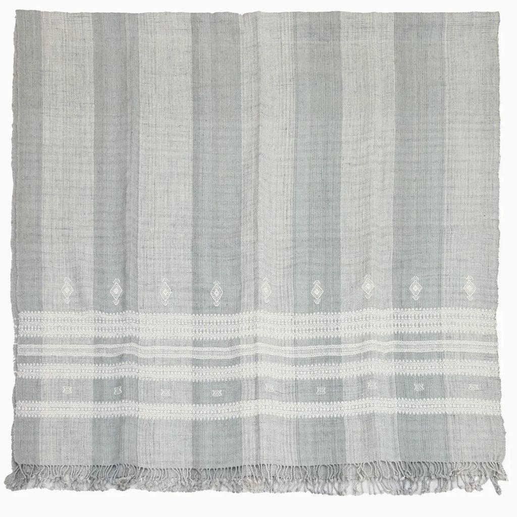 Vintage Bhujodi Handwoven Wool Bed Throw – Sage Green Handloom Throws