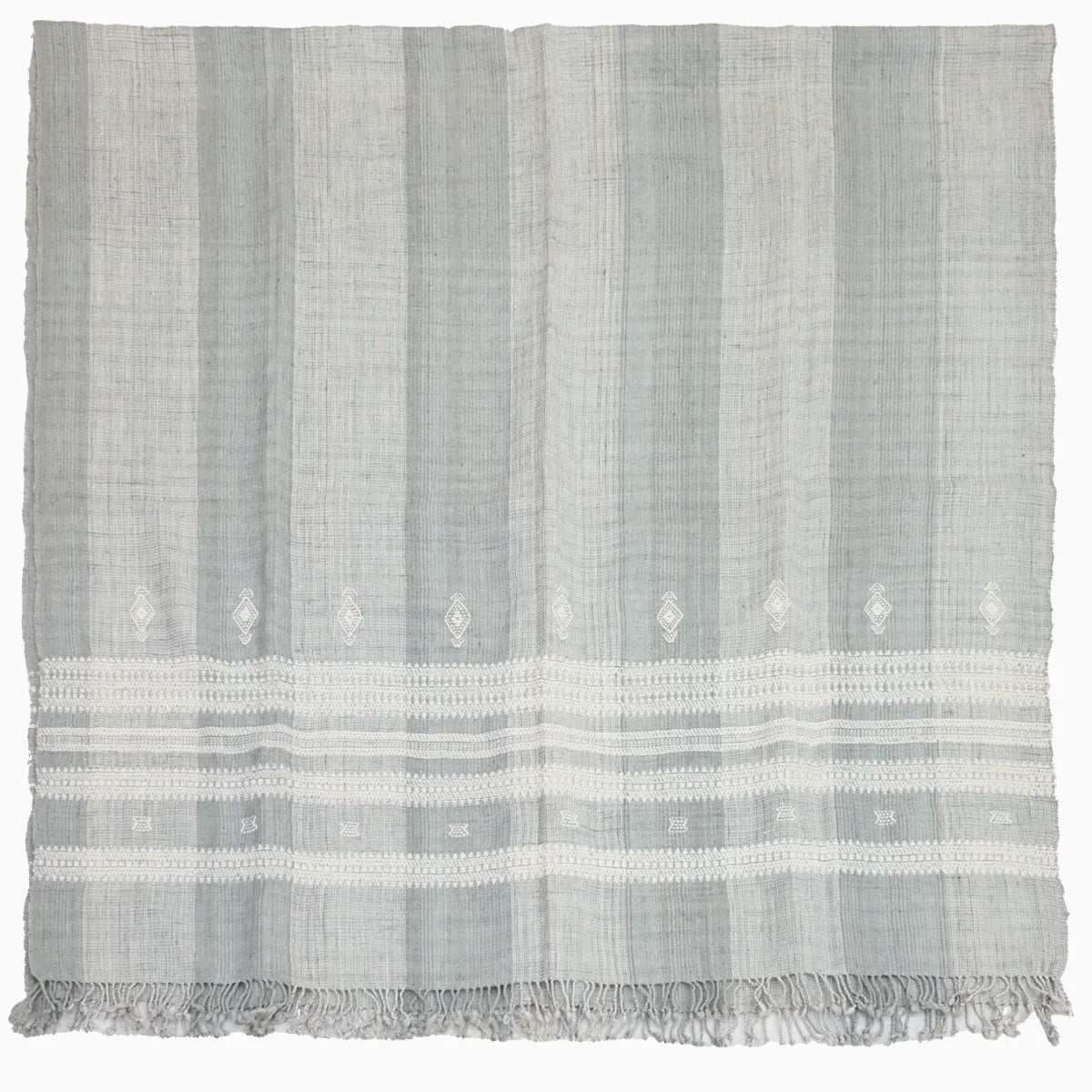 Vintage Bhujodi Handwoven Wool Bed Throw – Sage Green Handloom Throws