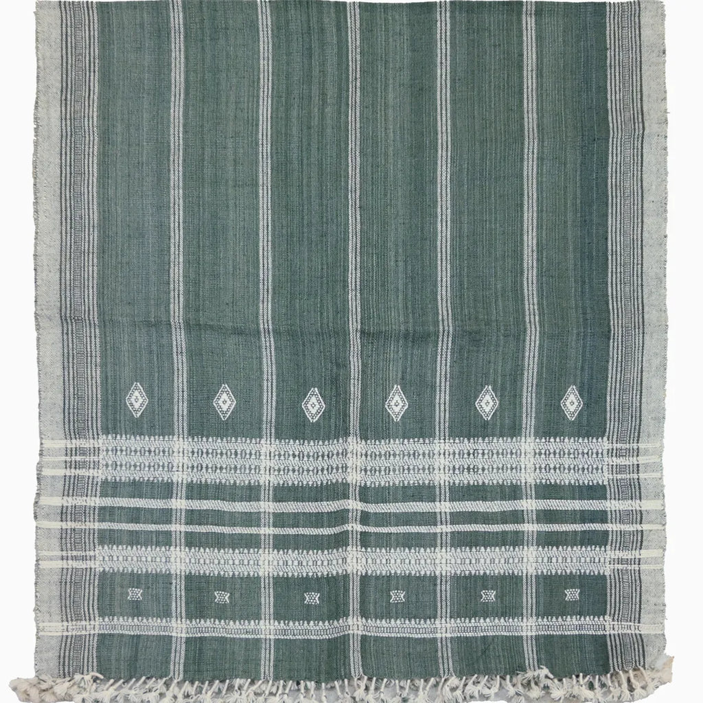 Handwoven Vintage Bhujodi Bed Throw Deep Olive Green Handloom Throws