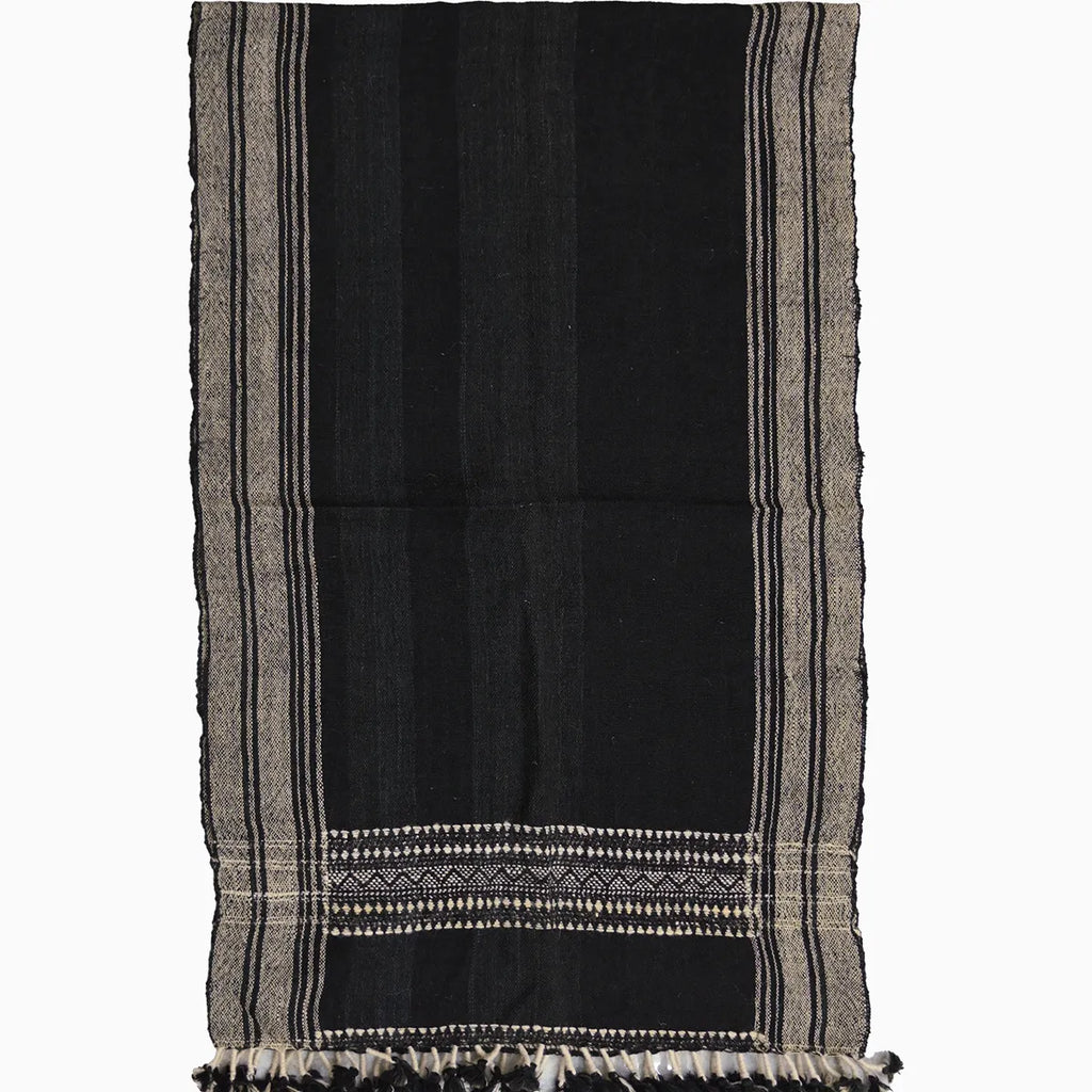 Handwoven Vintage Bhujodi Bed Throw -Black and Biege - 24" x 80" Handloom Throws