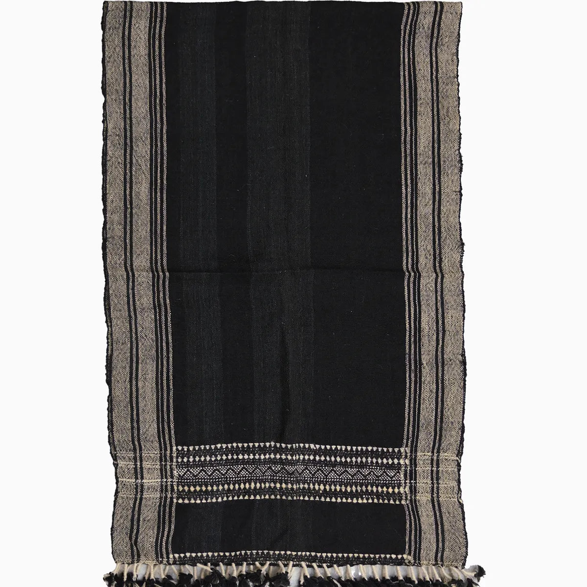 Handwoven Vintage Bhujodi Bed Throw -Black and Biege - 24" x 80" Handloom Throws