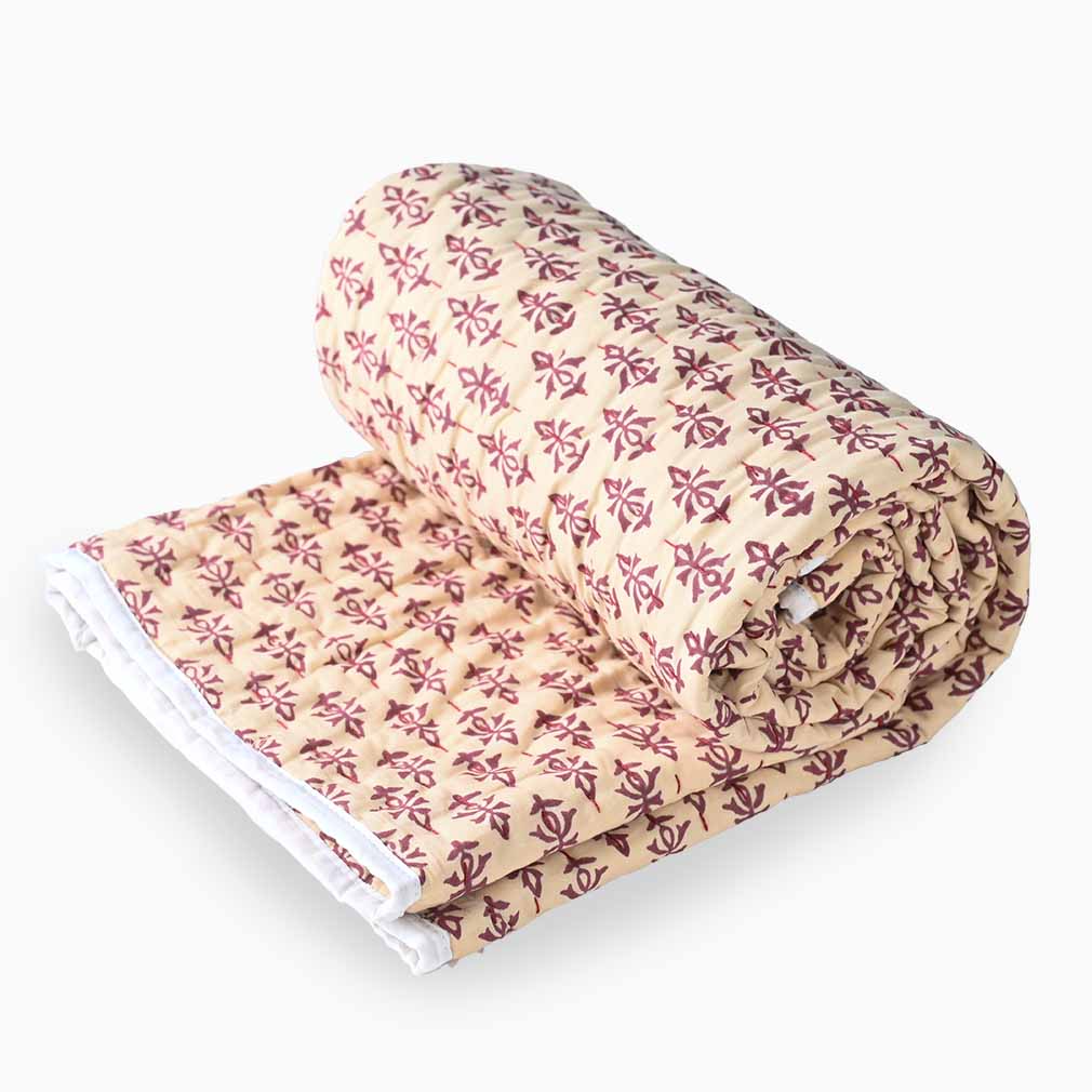 Hydrangea Hand Block Printed Quilt Quilts