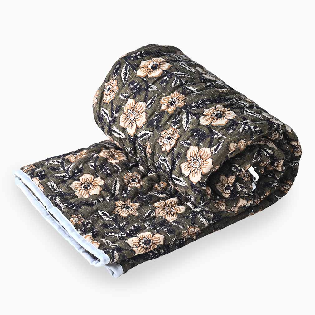 Anemone Hand Block Printed Quilt Quilts