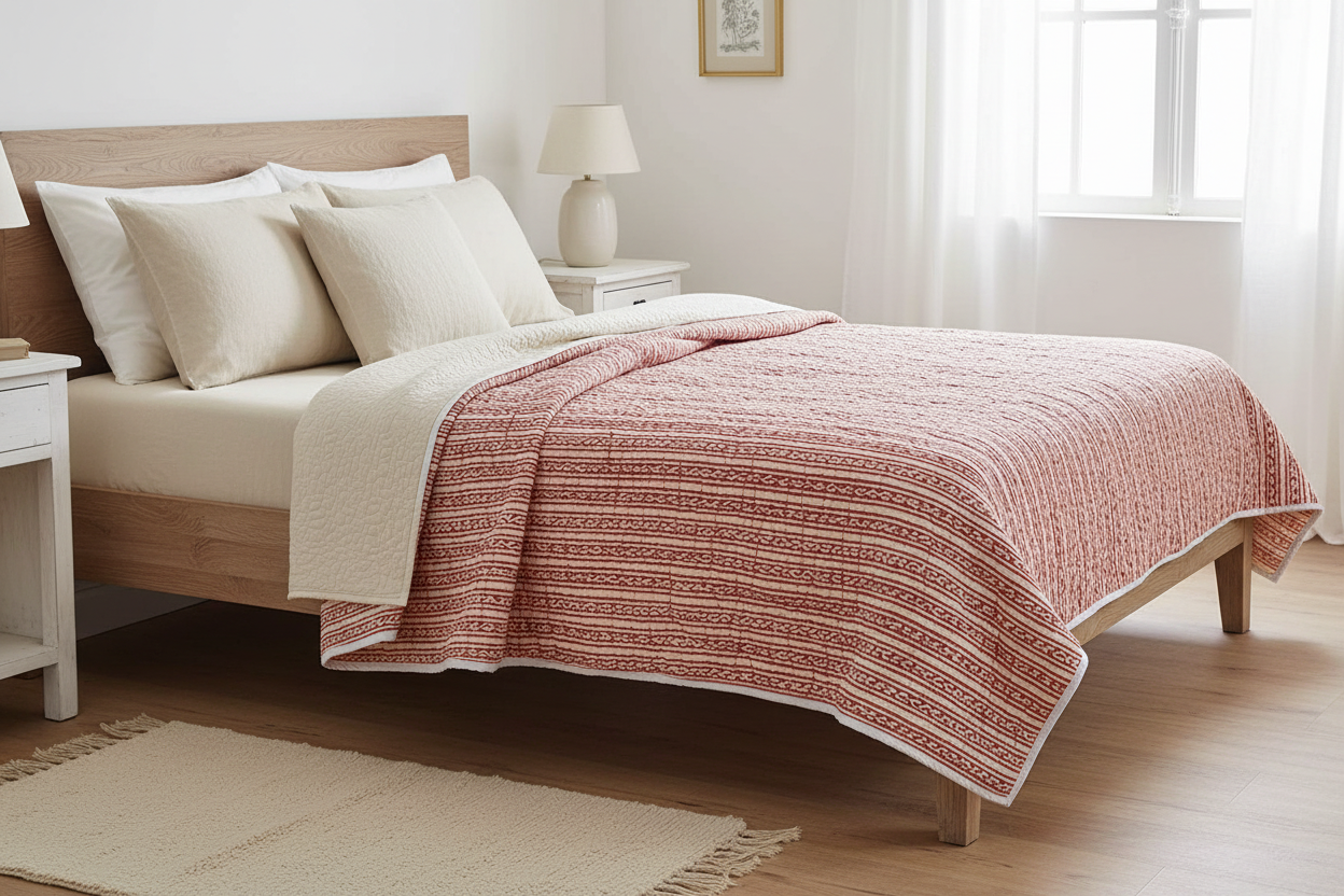 Carnation Hand Block Printed Quilt