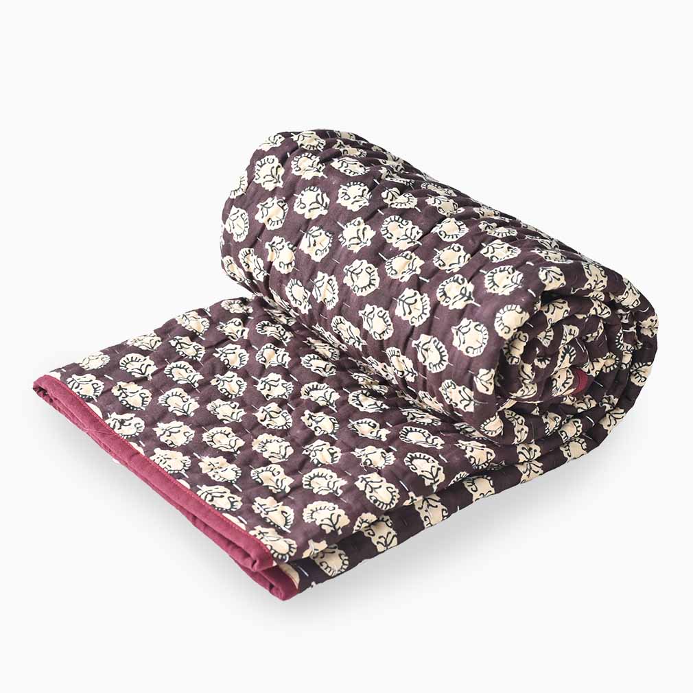 Bluebell Hand Block Printed Quilt