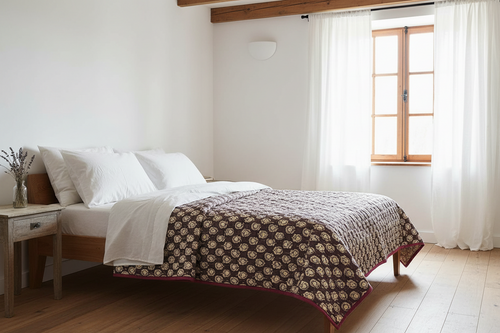 Bluebell Hand Block Printed Quilt Quilts