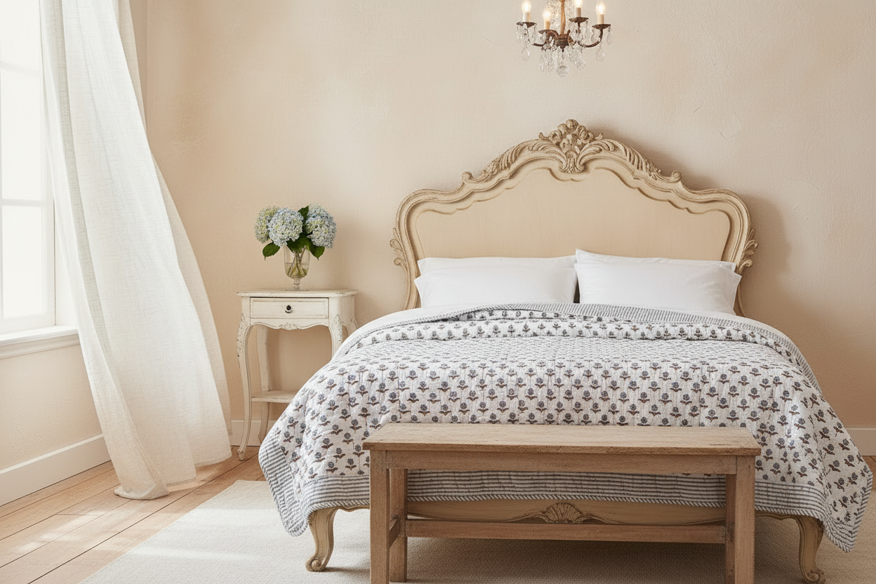 Freesia Hand Block Printed Quilt