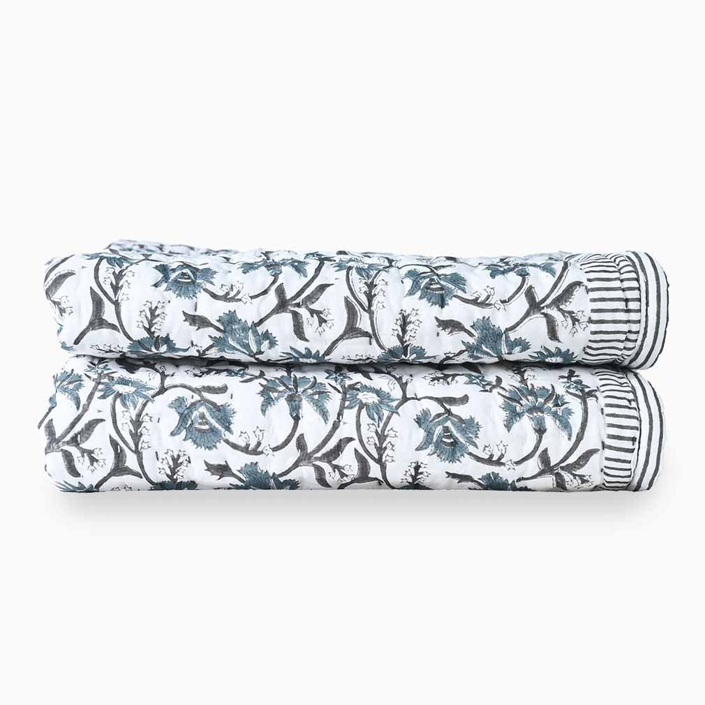 Geranium Hand Block Printed Quilt Quilts