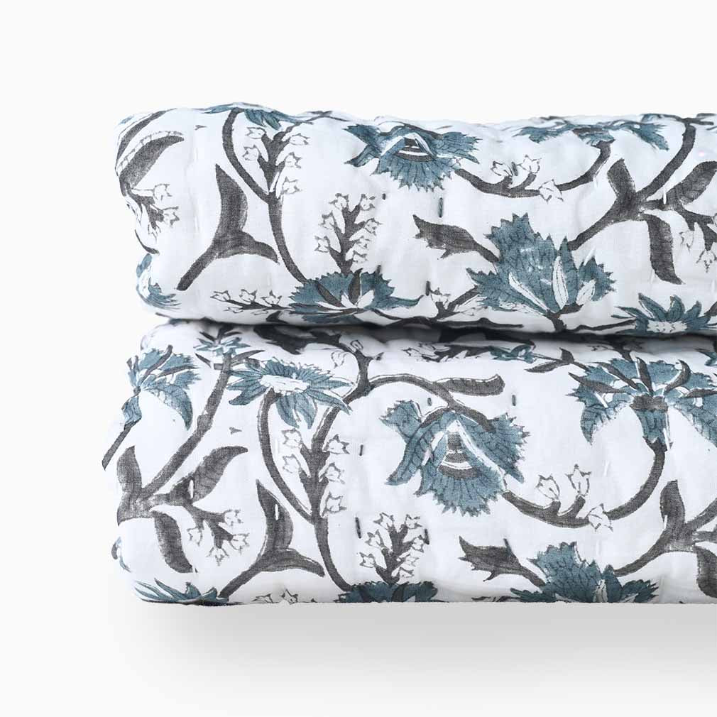 Geranium Hand Block Printed Quilt Quilts