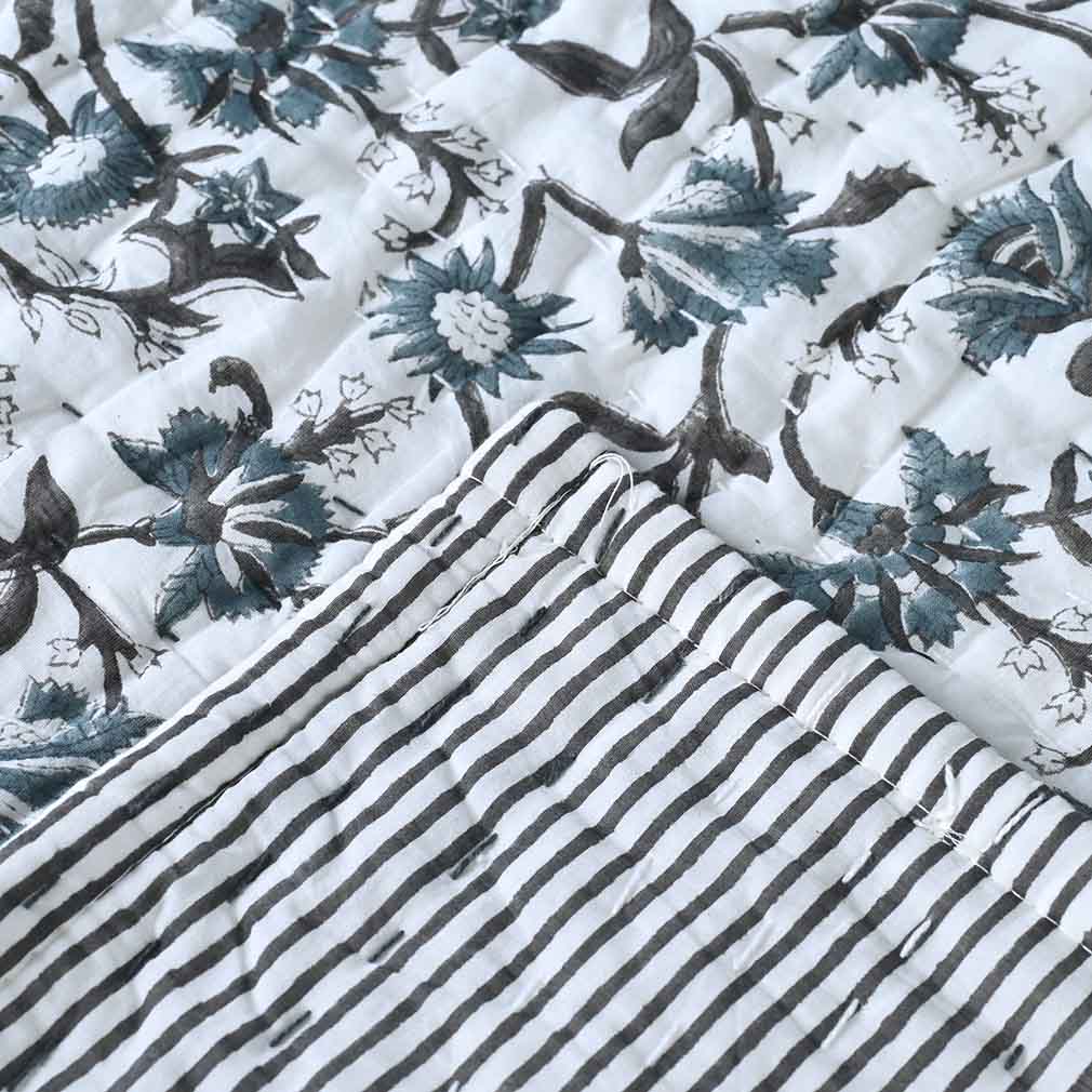 Geranium Hand Block Printed Quilt Quilts