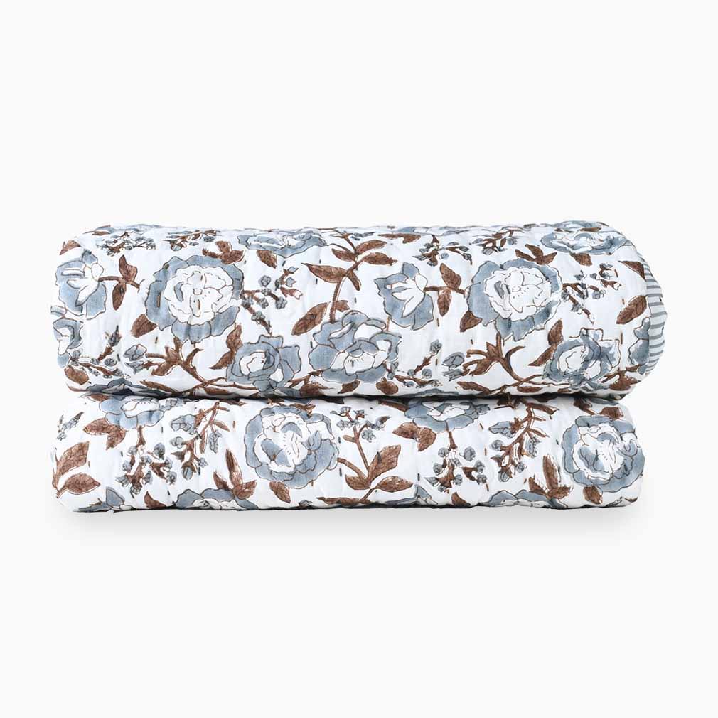 Wisteria Hand Block Printed Quilt Quilts