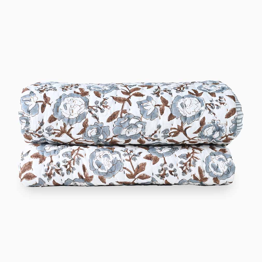 Wisteria Hand Block Printed Quilt