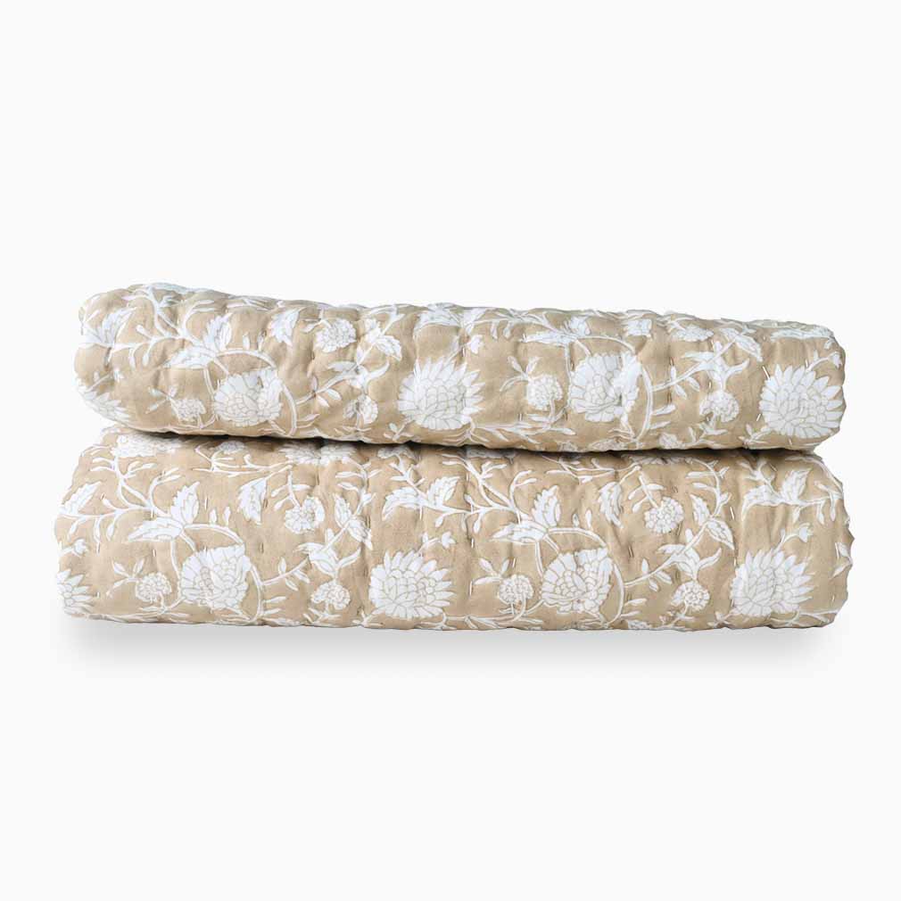 Petunia Hand Block Printed Quilt