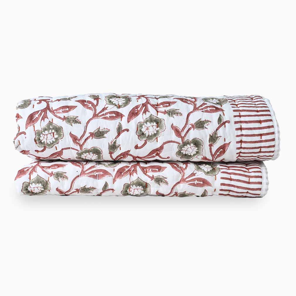 Calendula Hand Block Printed Quilt Quilts