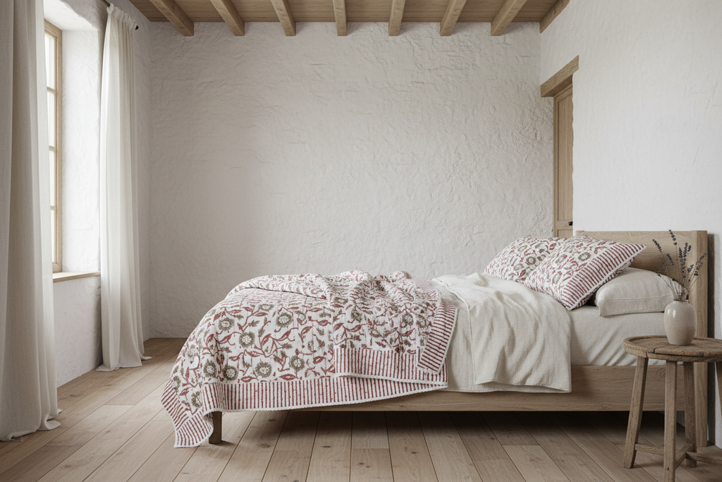 Calendula Hand Block Printed Quilt Quilts