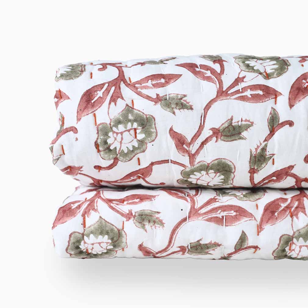 Calendula Hand Block Printed Quilt Quilts