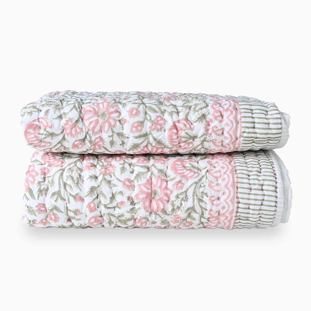 Yarrow Hand Block Printed Quilt Quilts