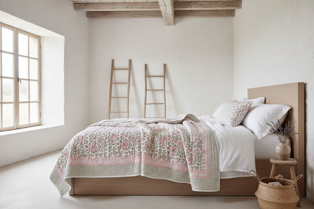 Yarrow Hand Block Printed Quilt Quilts