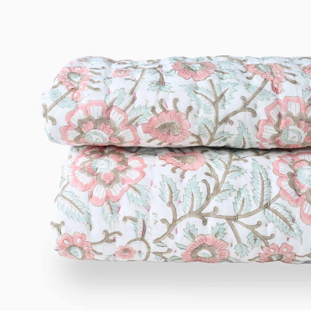 Foxglove Hand Block Printed Quilt Quilts