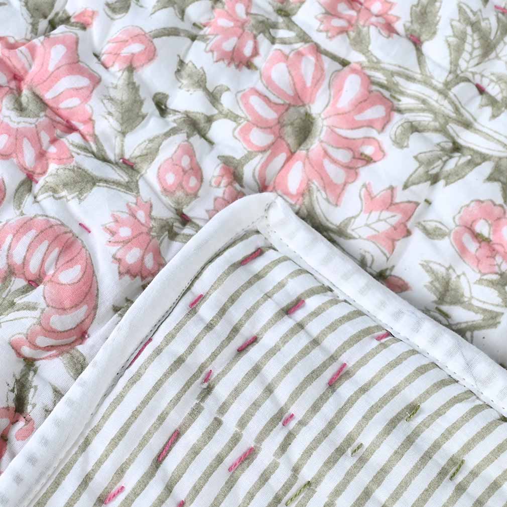 Yarrow Hand Block Printed Quilt Quilts