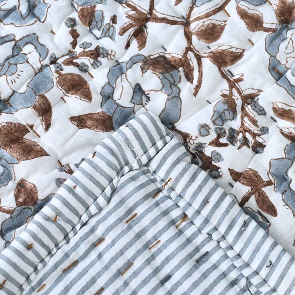 Wisteria Hand Block Printed Quilt Quilts