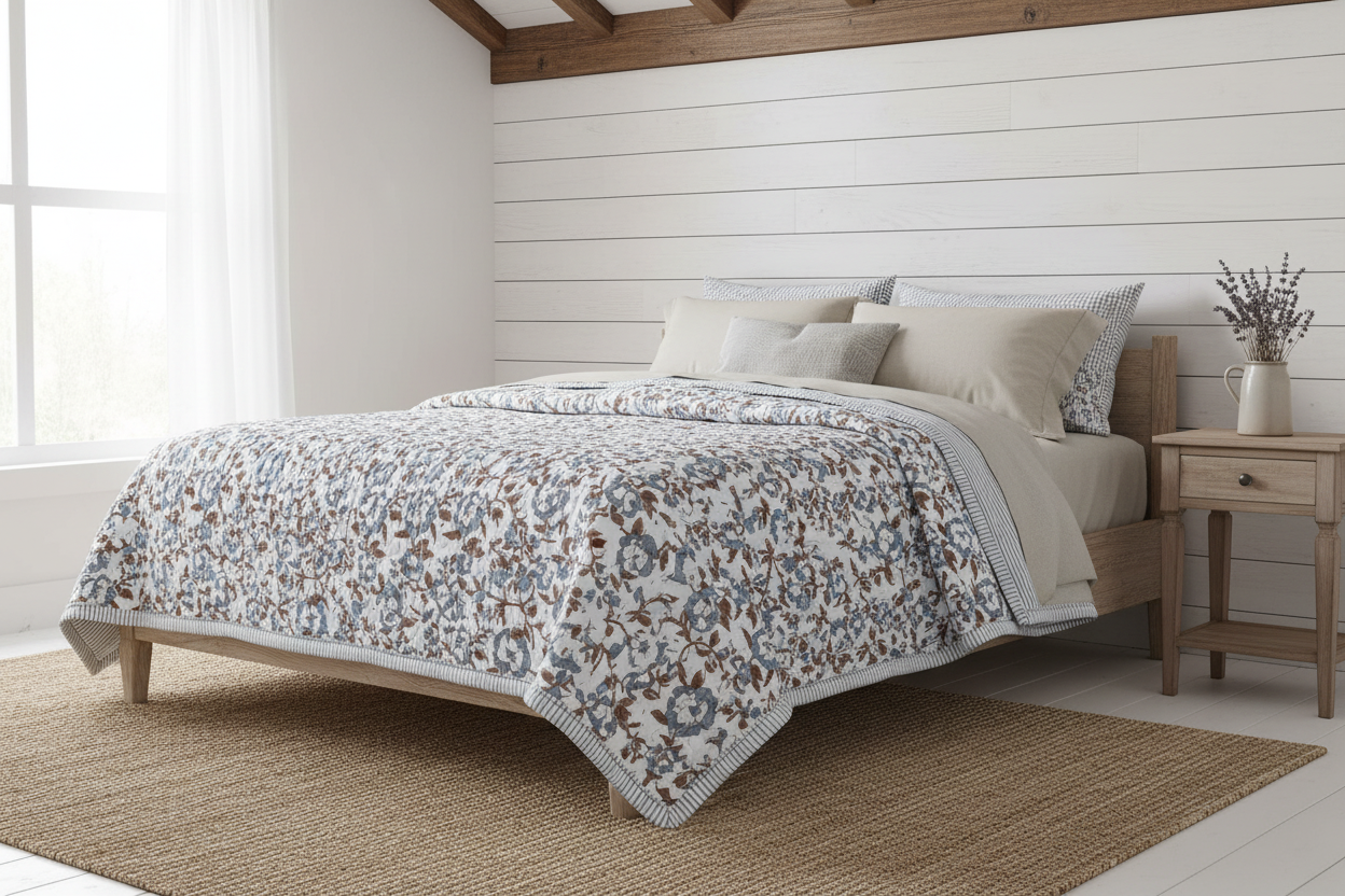 Wisteria Hand Block Printed Quilt