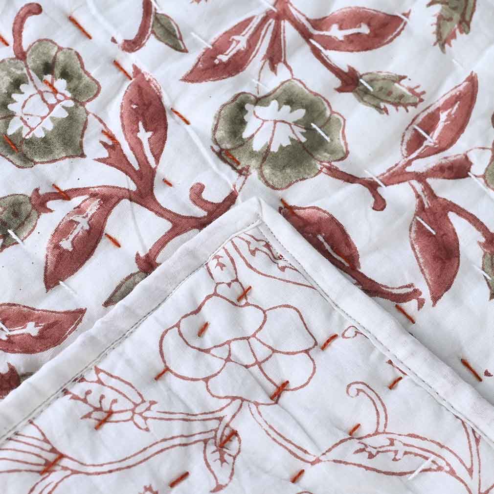 Calendula Hand Block Printed Quilt Quilts