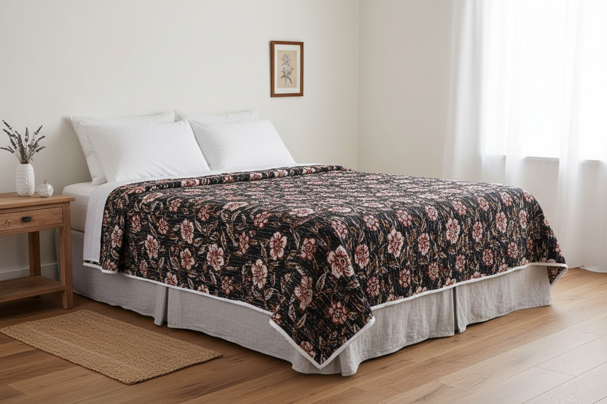 Daffodil Hand Block Printed Quilt Quilts