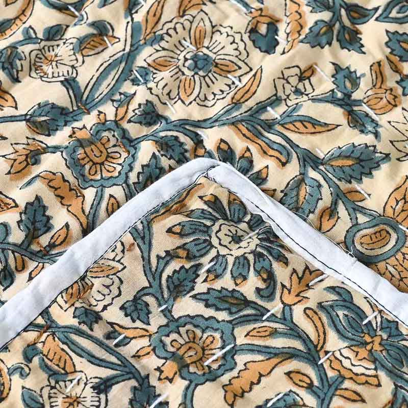 Lotus Hand Block Printed Quilt