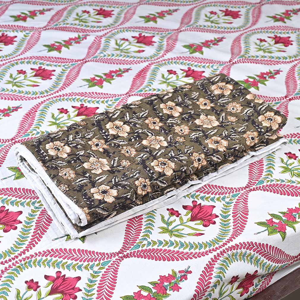 Anemone Hand Block Printed Quilt Quilts