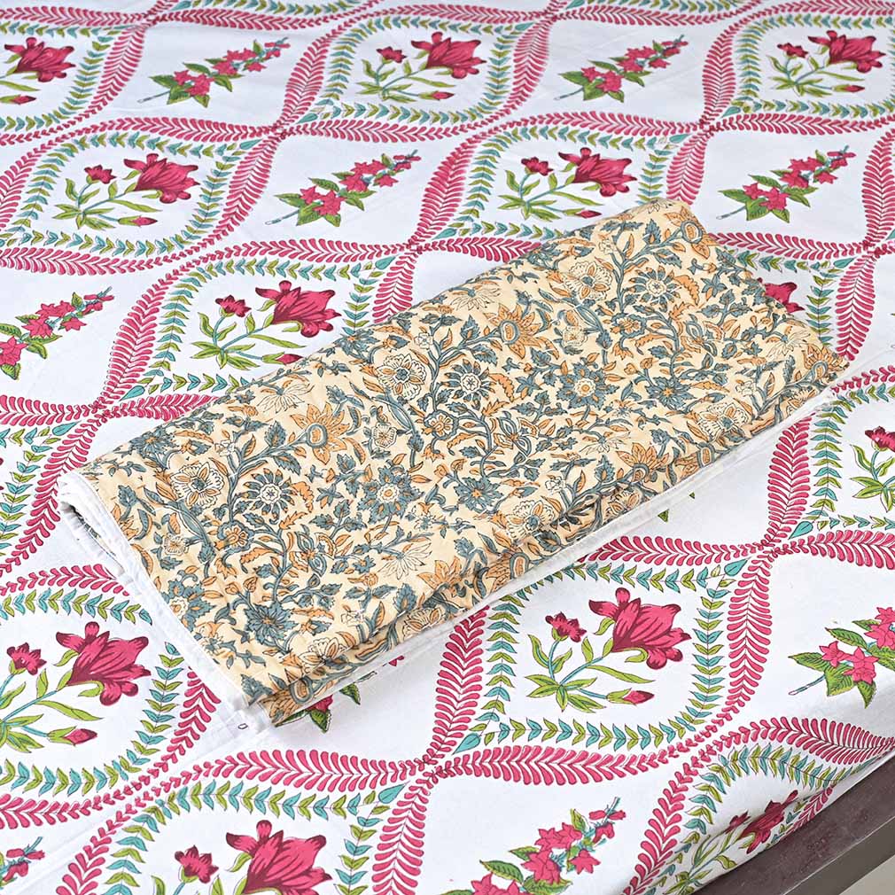 Lotus Hand Block Printed Quilt