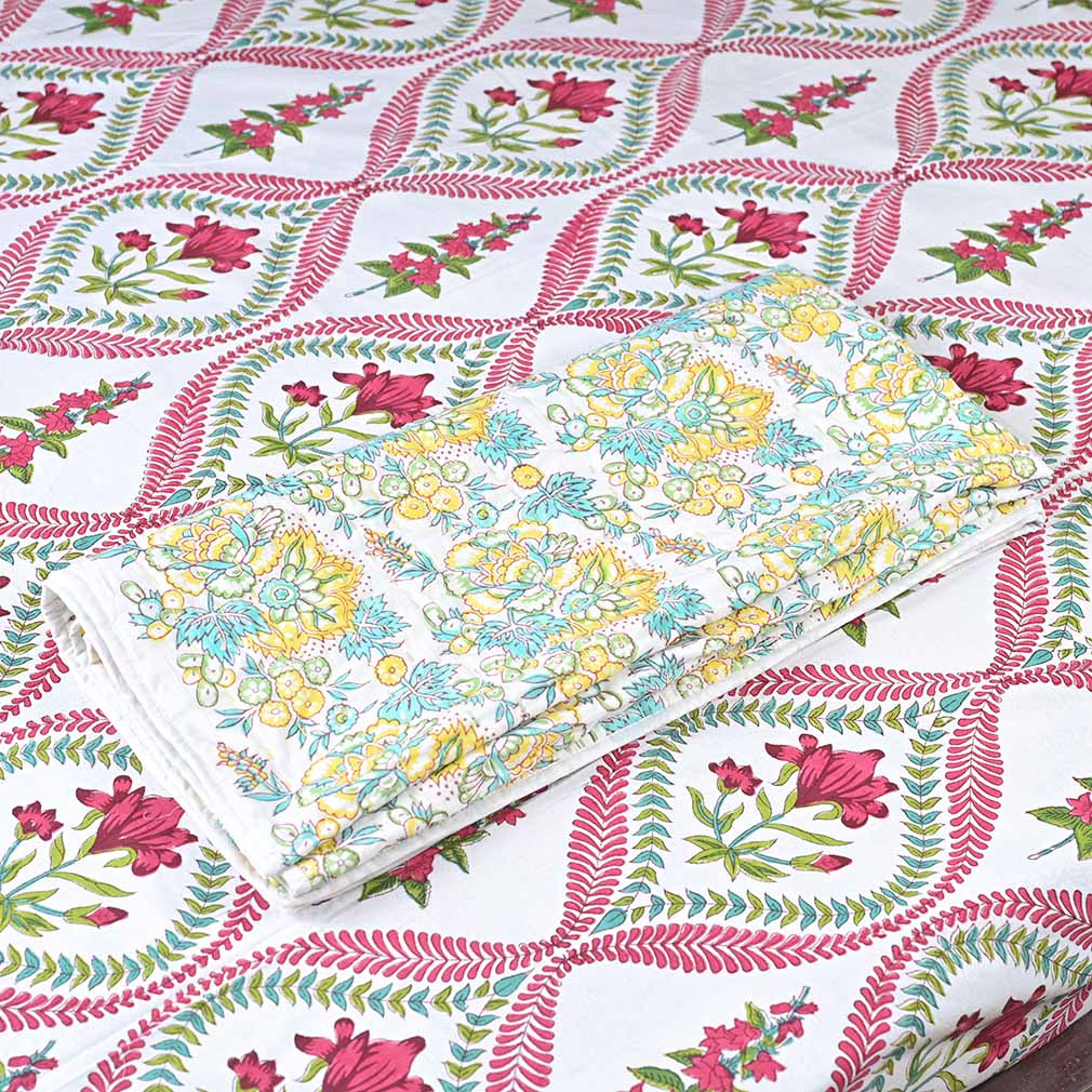 Begonia Hand Block Printed Quilt Quilts