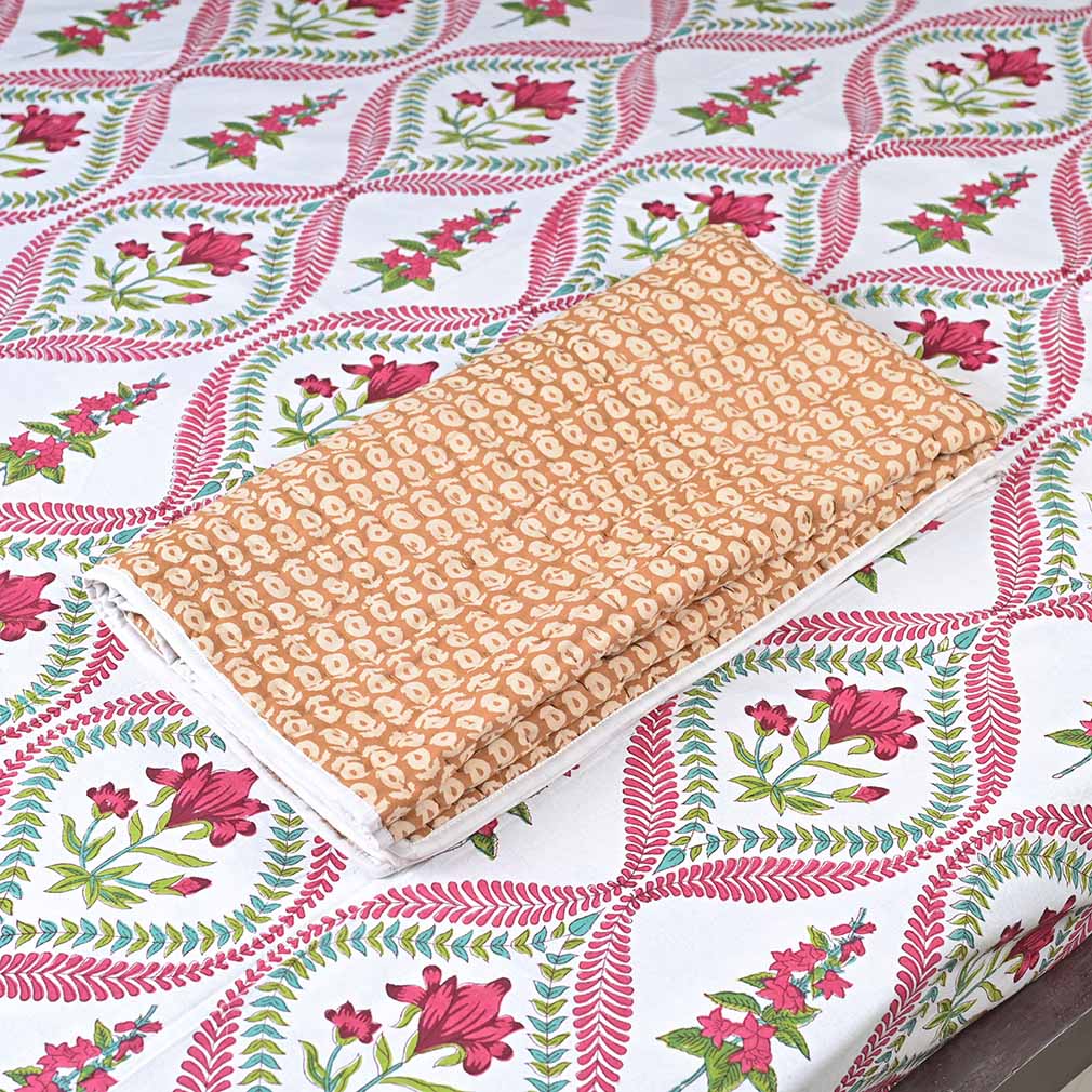 Zinnia Hand Block Printed Quilt Quilts