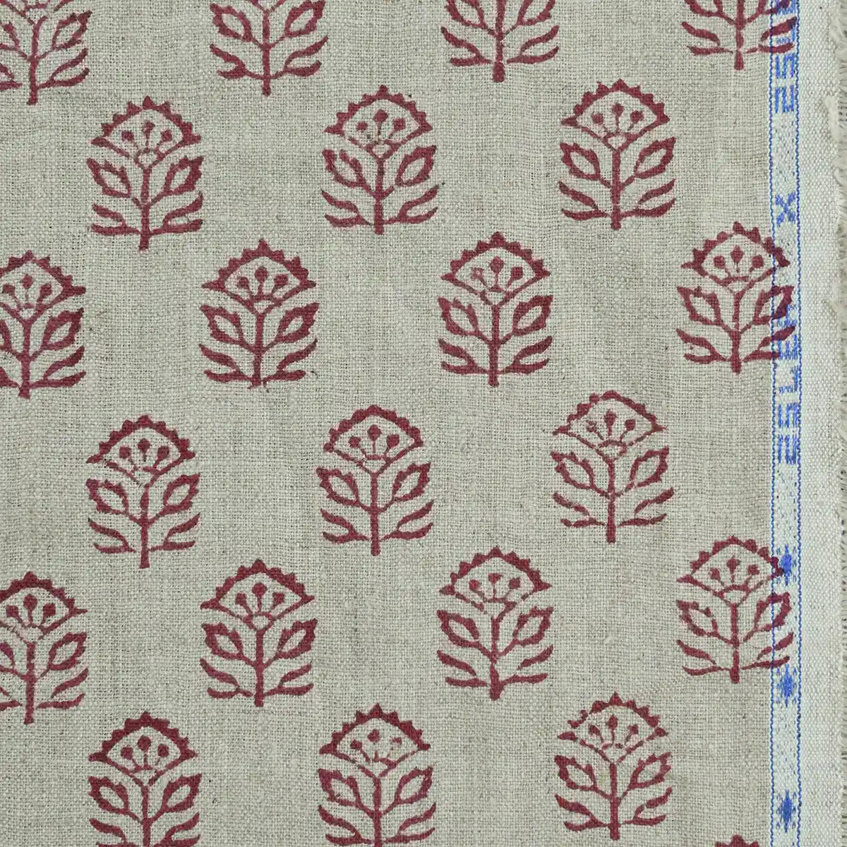 Garland Indian Hand Block Print Linen Fabric
