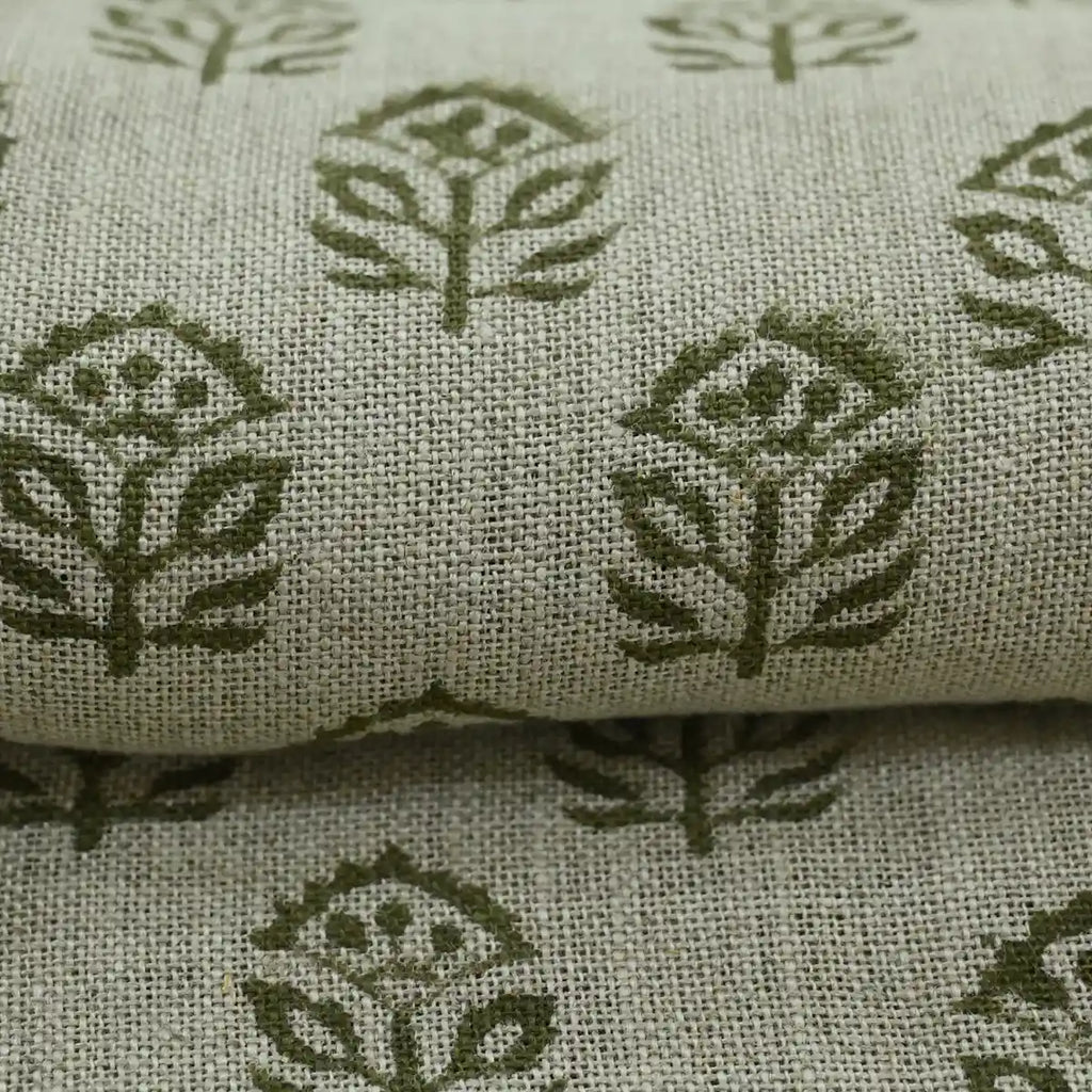 Garland Indian Hand Block Print Linen Fabric