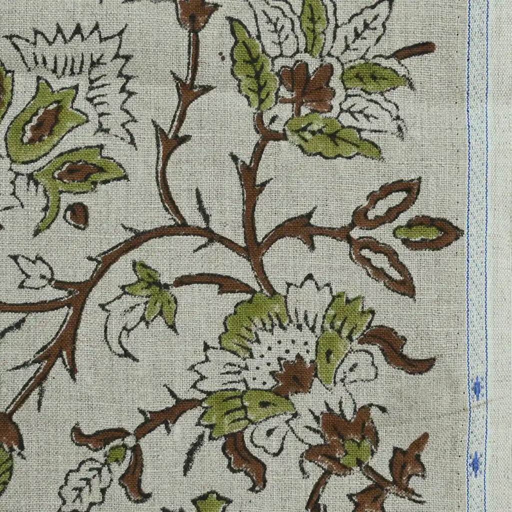 Elisa Block Print Upholstery Linen Fabric