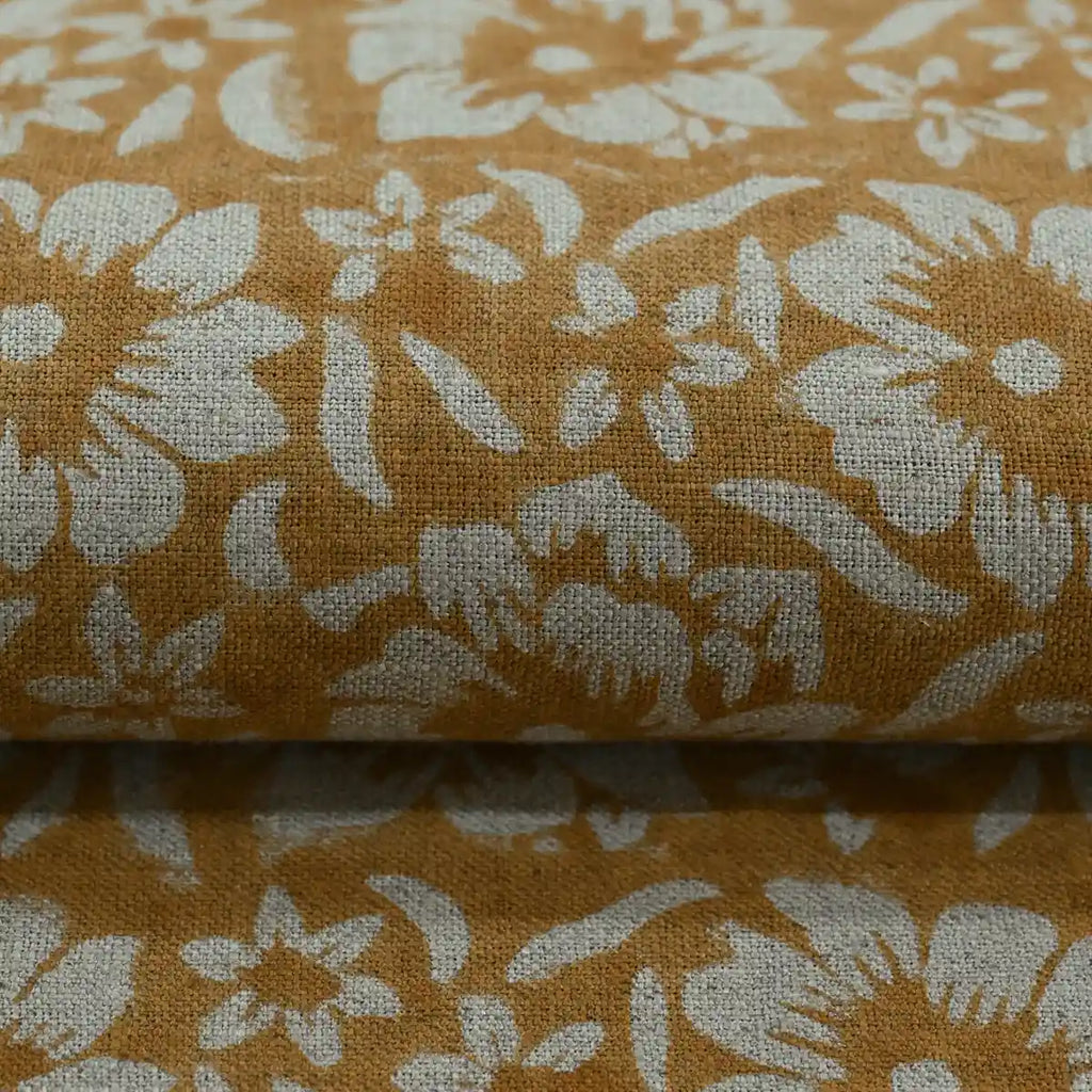 ZAFFRA Hand Block Print Designer Linen Fabric For Upholstery, Curtains